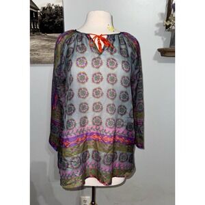 Natural Life Live Happy sheer Boho‎ mandala design oversize small women's